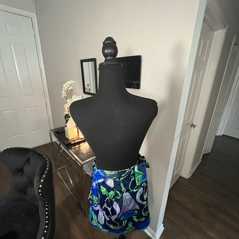 Satin Skirt with Tie , Blue , mid thigh